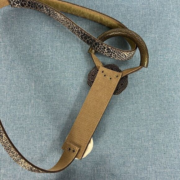 Boho Women's Snake Print Leather Belt With Cream Accents One Size - Picture 3 of 3